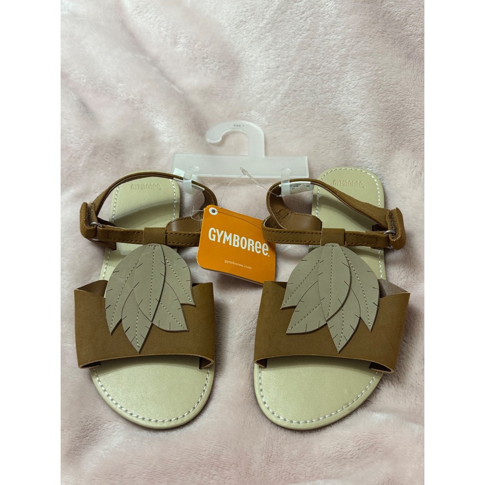 Gymboree Girls Brown Leaf Applique Sandals Ankle Strap Shoes Size 1 NWT